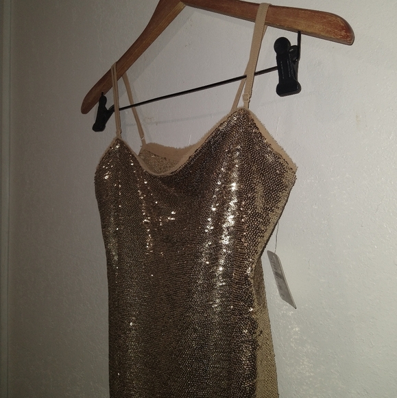 NWT FREE PEOPLE Gold Shimmer Sequins Mini Dress - Picture 7 of 11
